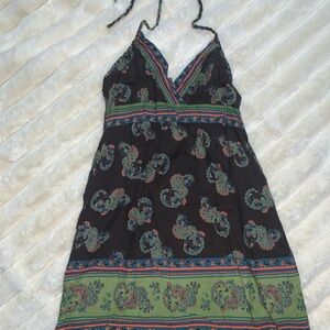 Floral Black and Green Halter Dress
